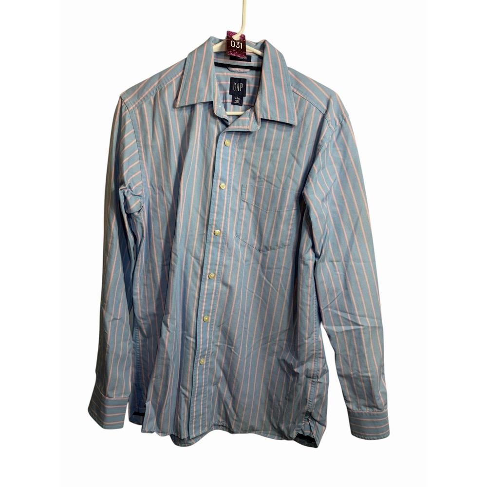 gap classic fit men blue pink button down collared shirt size medium long sleeve